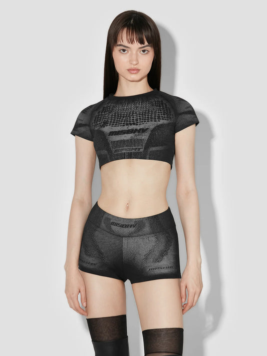 MISSBHV Activewear Printed Jersey Cropped Tee Black