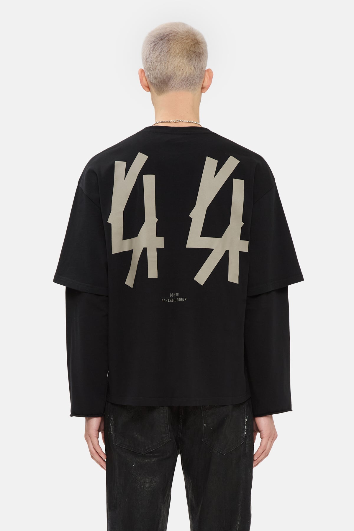 44Label Over Double Longsleeve Tee Classic 44 Solid Black + Dark Sand