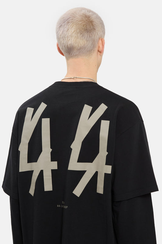 44Label Over Double Longsleeve Tee Classic 44 Solid Black + Dark Sand