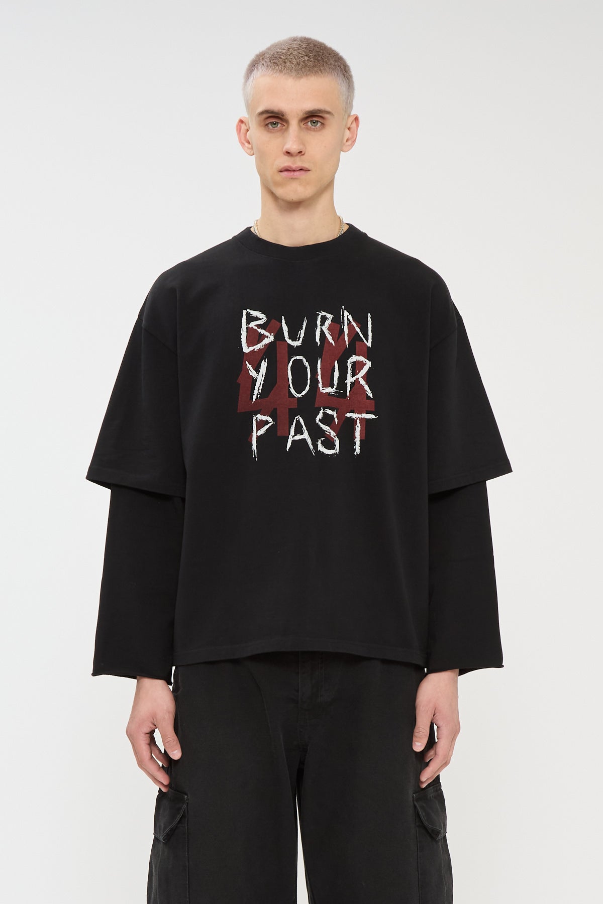 44Label Over Double Longsleeve Tee BYP Faded Black + Dirty White + Dark Red