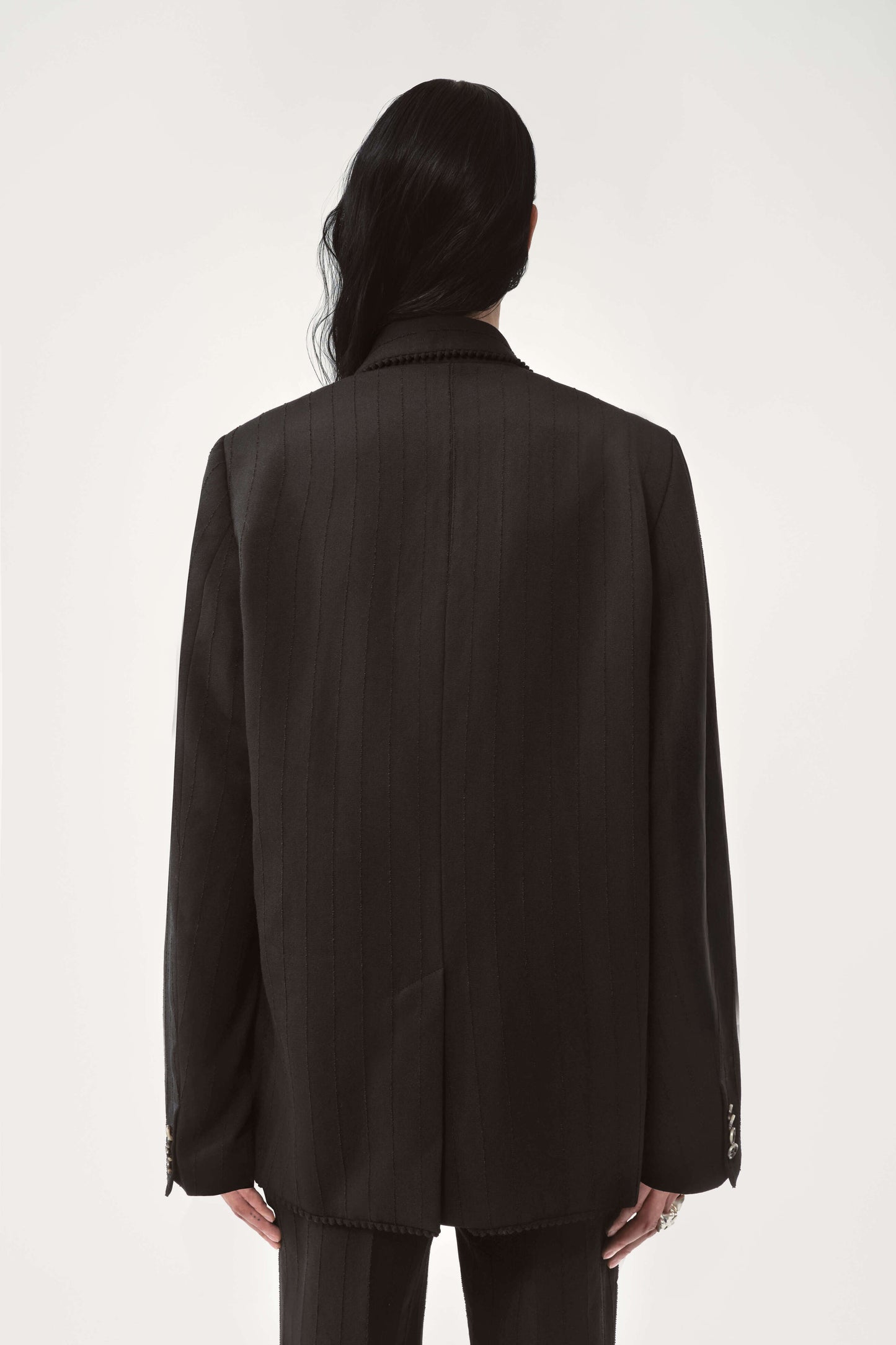 AVAVAV Pleated Pinstripe Blazer Black