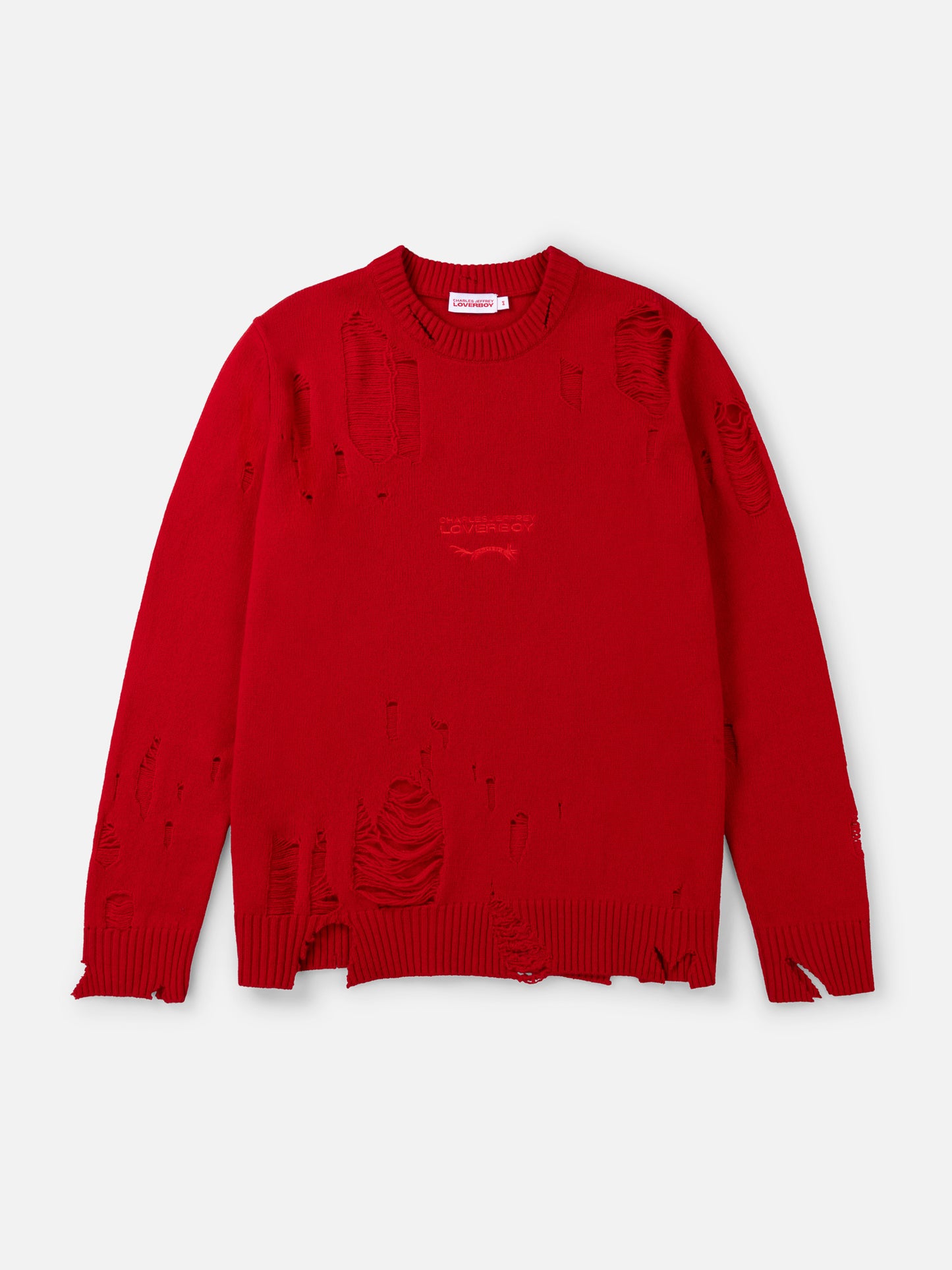 Charles Jeffrey LOVERBOY Distressed Logo Jumper Red