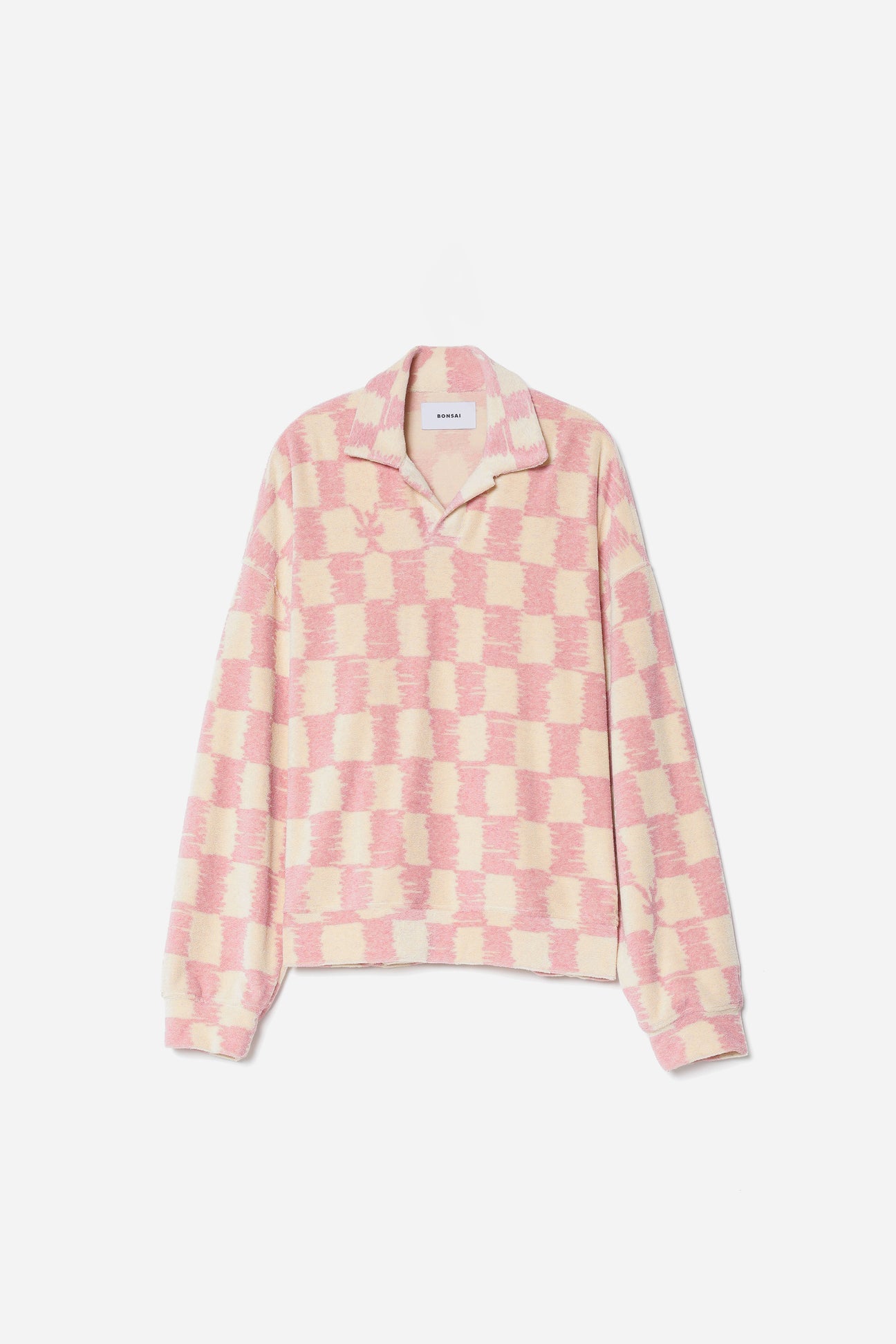Bonsai Terry Cloth Longsleeve Polo Oversize Fit Beige & Pink
