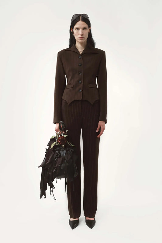 AVAVAV Petite Blazer Pinstripe Brown