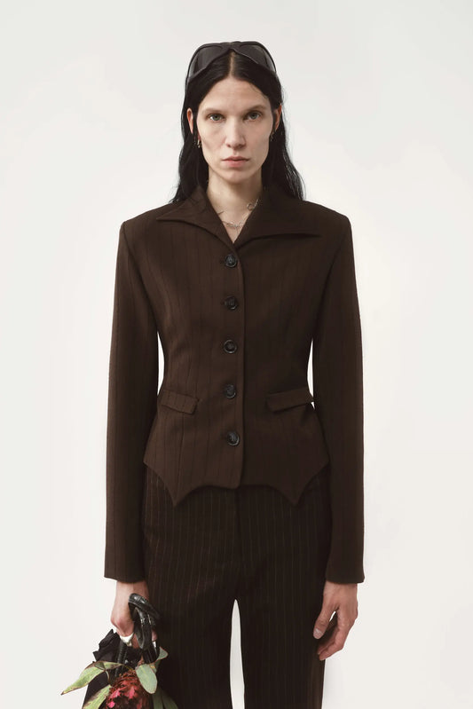 AVAVAV Petite Blazer Pinstripe Brown