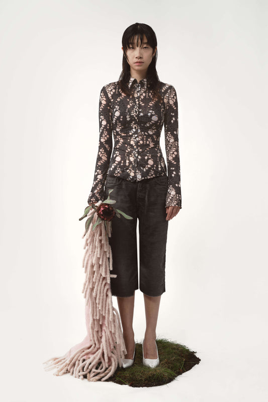 AVAVAV Spiky Button-Up Knit Shirt Printed