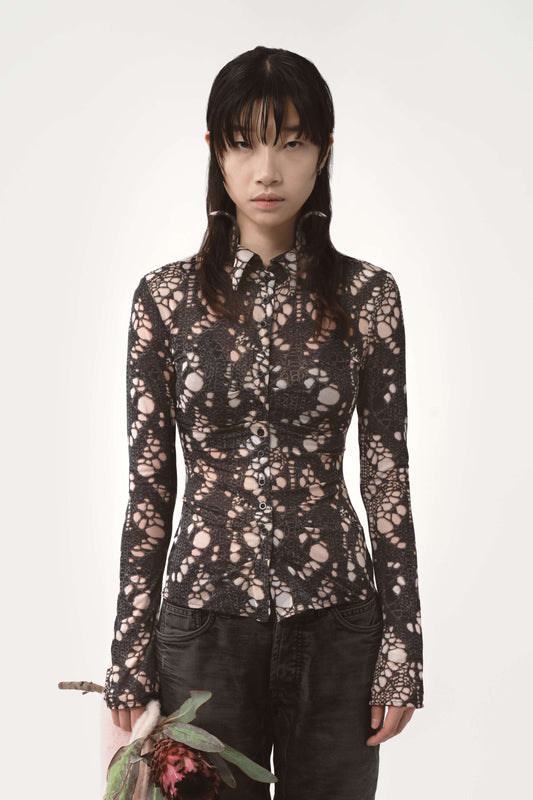 AVAVAV Spiky Button-Up Knit Shirt Printed