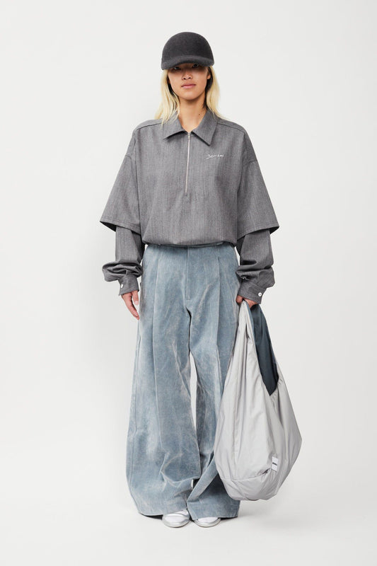 Bonsai Velvet Super Loose Fit Pant Blue Gray