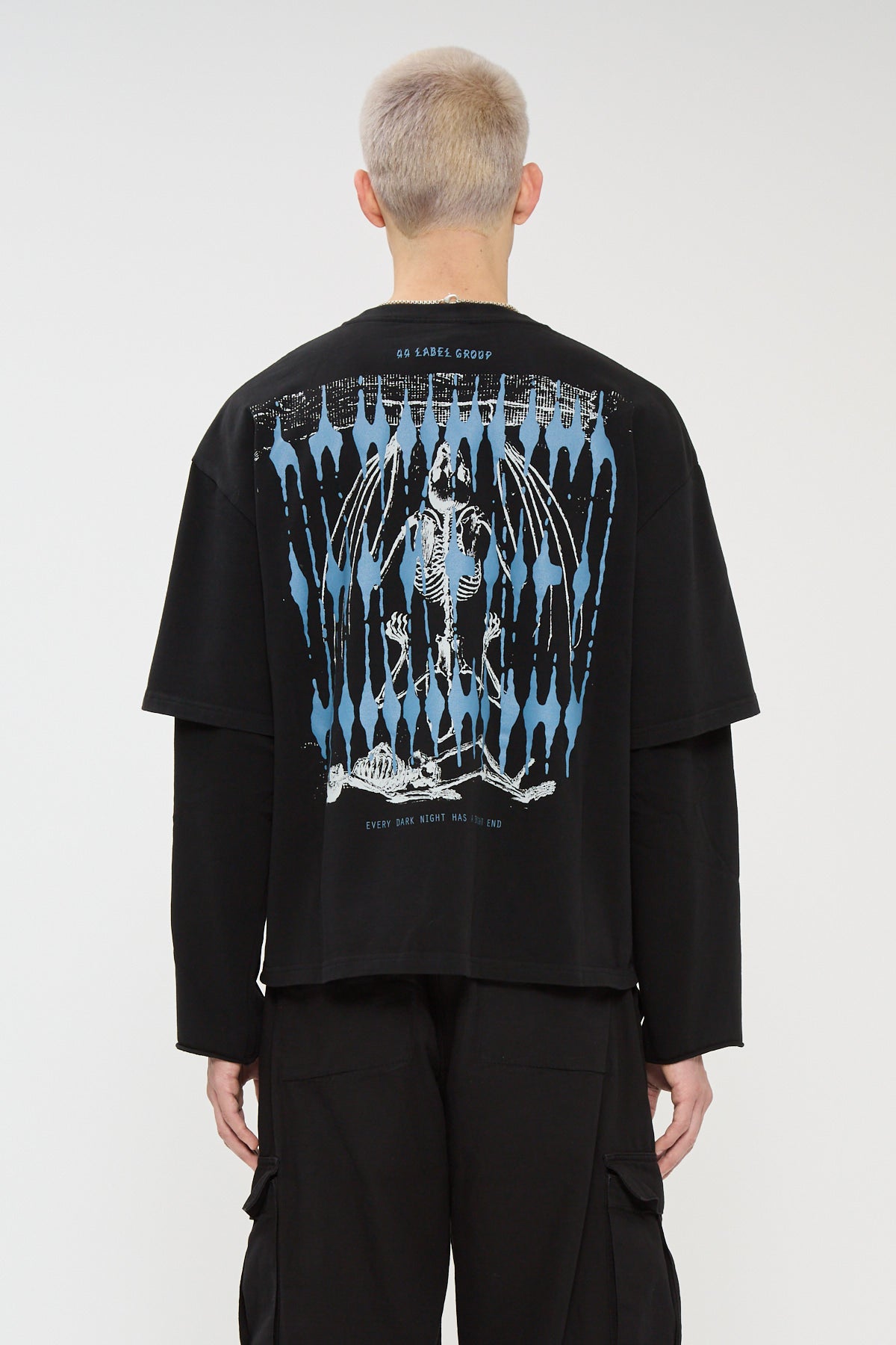 44Label Over Double Longsleeve Tee Underworld Black + Metal Blue/Dirty White