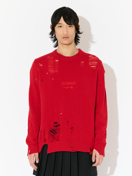 Charles Jeffrey LOVERBOY Distressed Logo Jumper Red