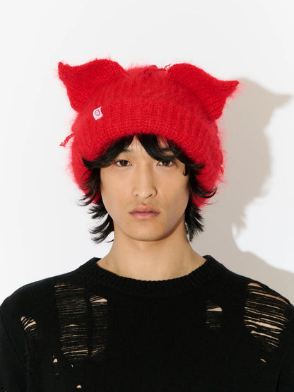 Charles Jeffrey LOVERBOY Mohair Chunky Ears Beanie Red