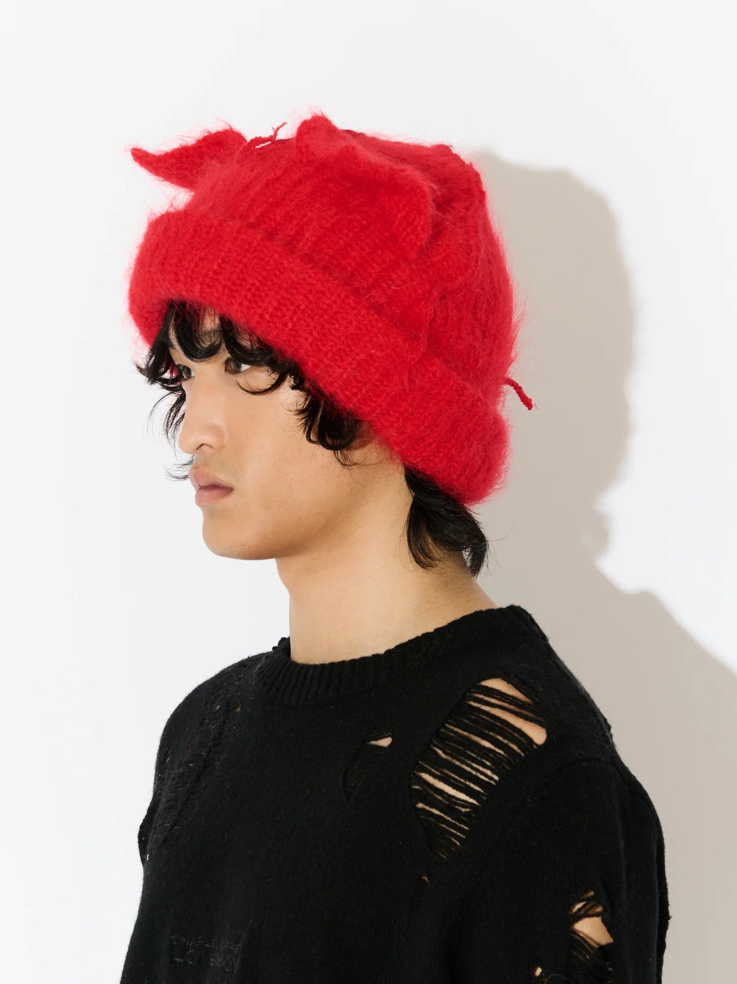 Charles Jeffrey LOVERBOY Mohair Chunky Ears Beanie Red