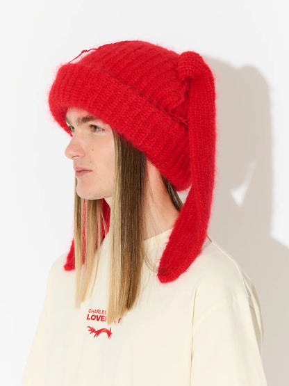 Charles Jeffrey LOVERBOY Mohair Chunky Rabbit Beanie Red