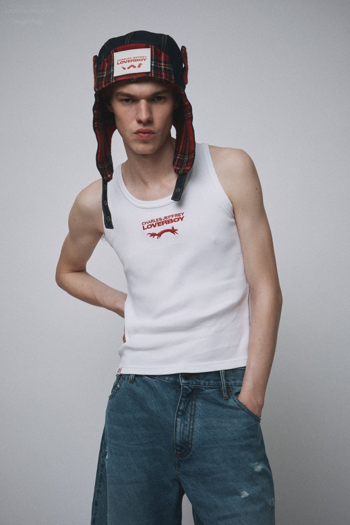 Charles Jeffrey LOVERBOY Knitted Logo Tank Top White