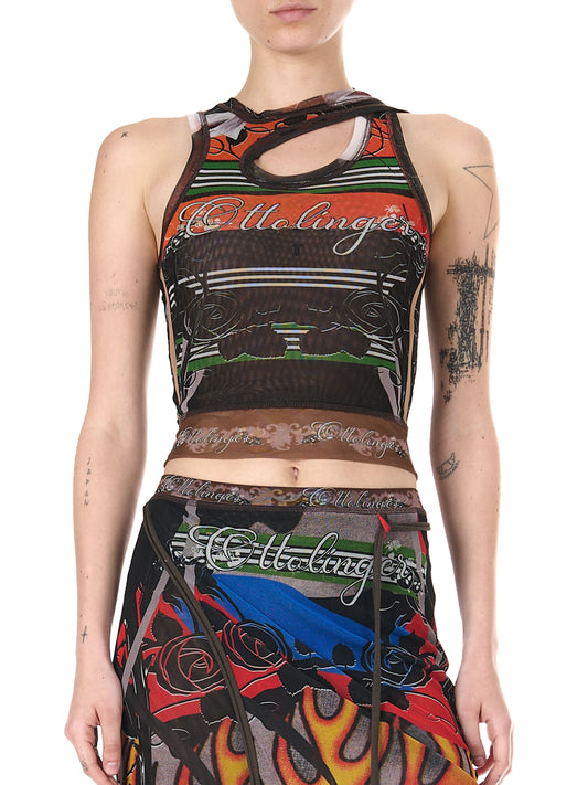 Ottolinger Mesh Tank Top Polo Print Black
