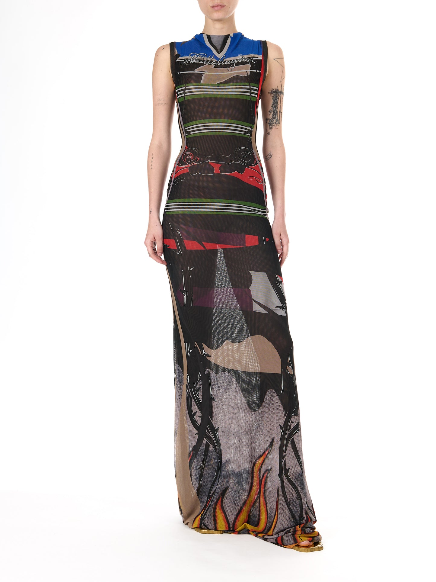 Ottolinger Mesh Maxi Dress Polo Print Black