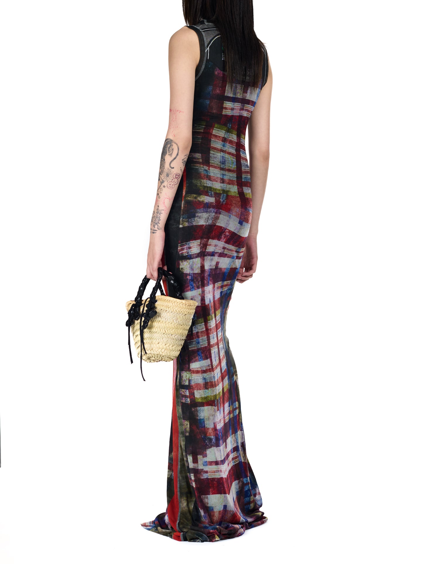 Ottolinger Mesh Maxi Dress Racing Plaid Print