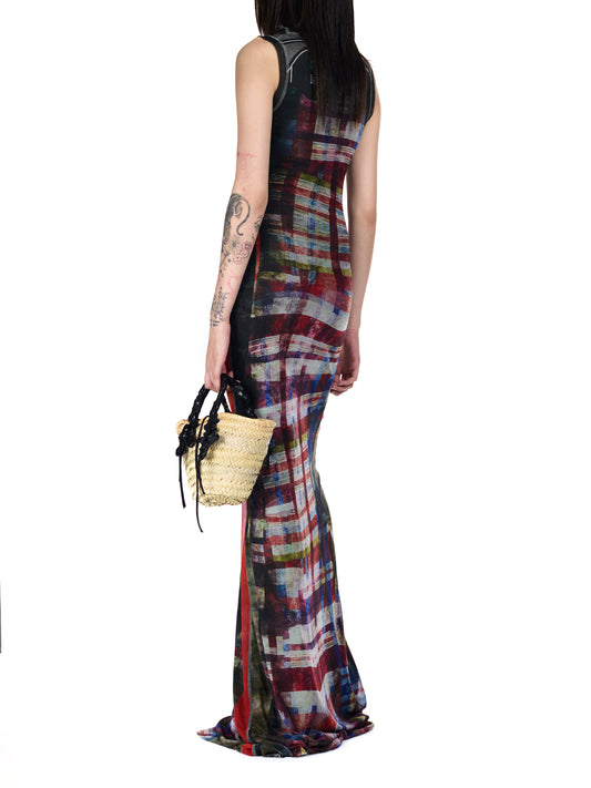 Ottolinger Mesh Maxi Dress Racing Plaid Print