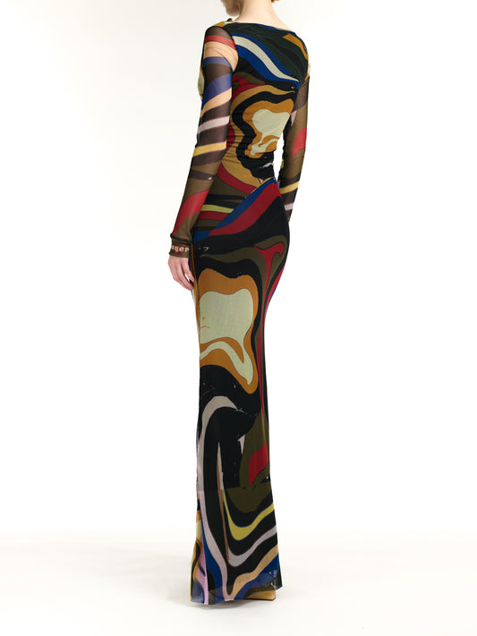 Ottolinger Mesh Longsleeve Maxi Dress Psychedelic Print