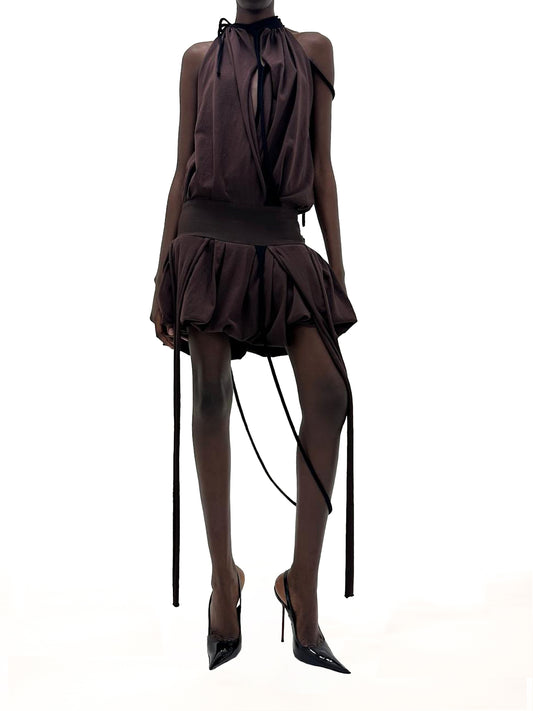 Ottolinger Jersey Neckholder Balloon Dress Brown