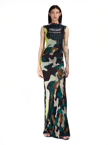 Ottolinger Mesh Maxi Dress Camo Print