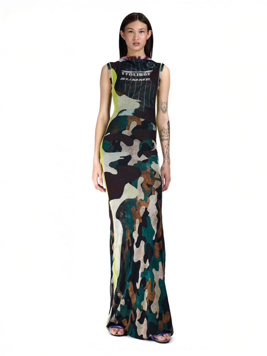 Ottolinger Mesh Maxi Dress Camo Print