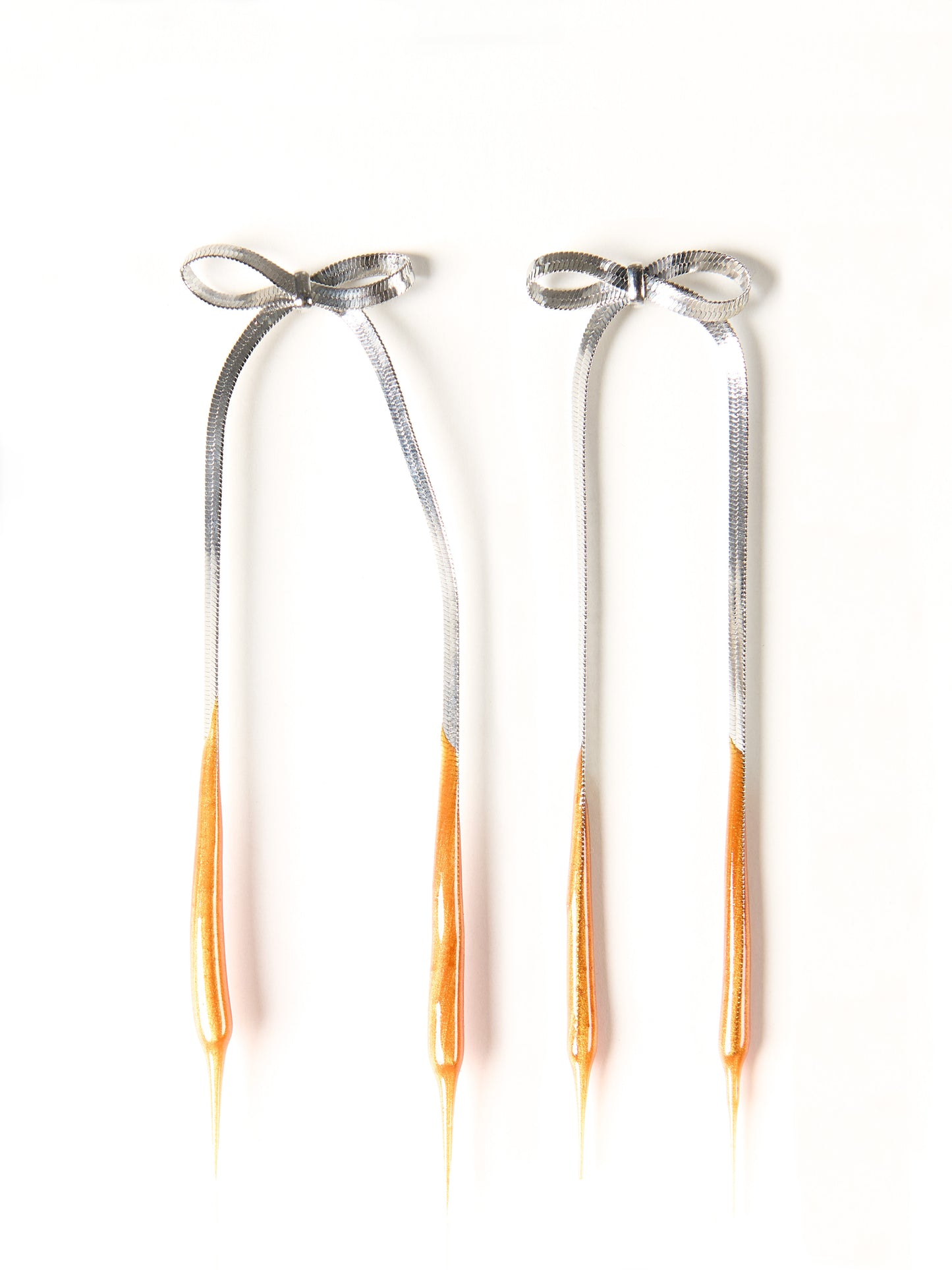 Ottolinger Laced Bow Earrings Silver & Orange