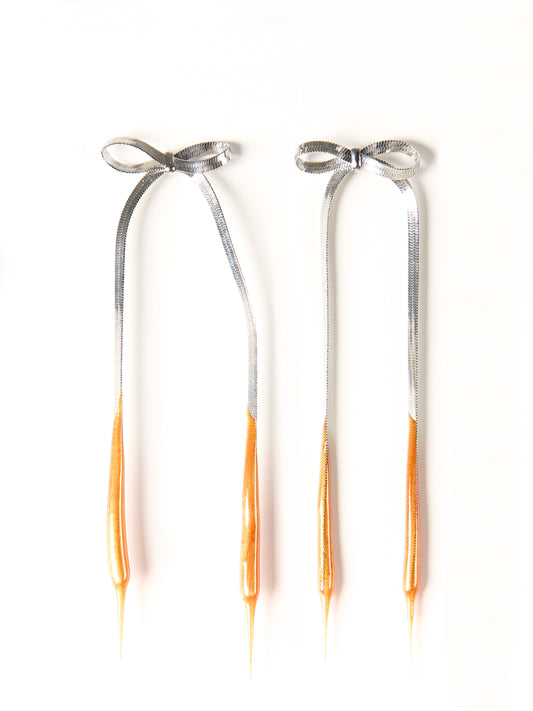 Ottolinger Laced Bow Earrings Silver & Orange