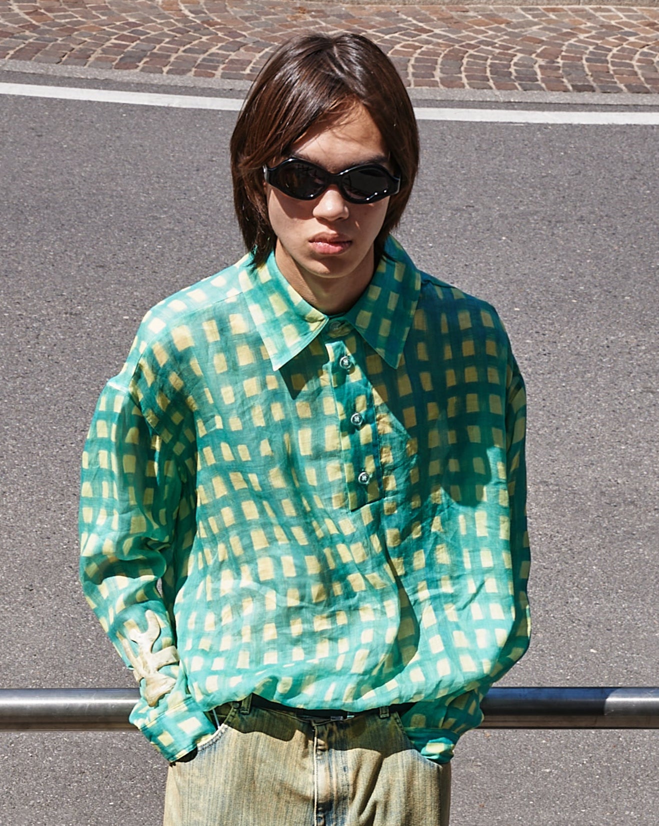 Bonsai Check Work Shirt Oversize Fit Yellow & Blue