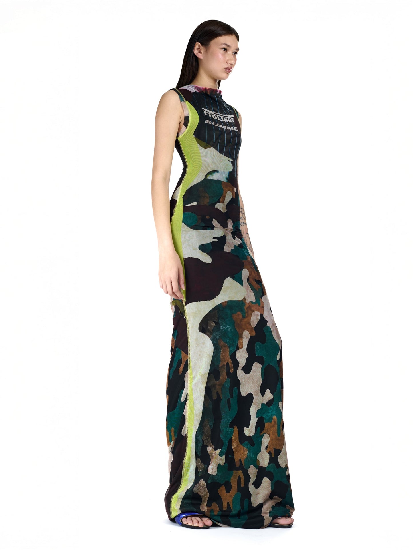 Ottolinger Mesh Maxi Dress Camo Print