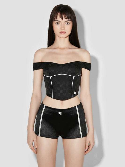 MISSBHV Monogram Nylon Corset Top Black
