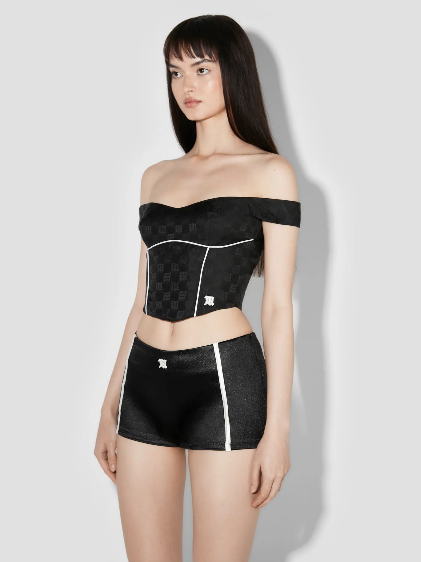 MISSBHV Monogram Nylon Corset Top Black