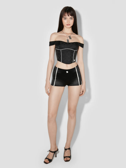 MISSBHV Monogram Nylon Corset Top Black