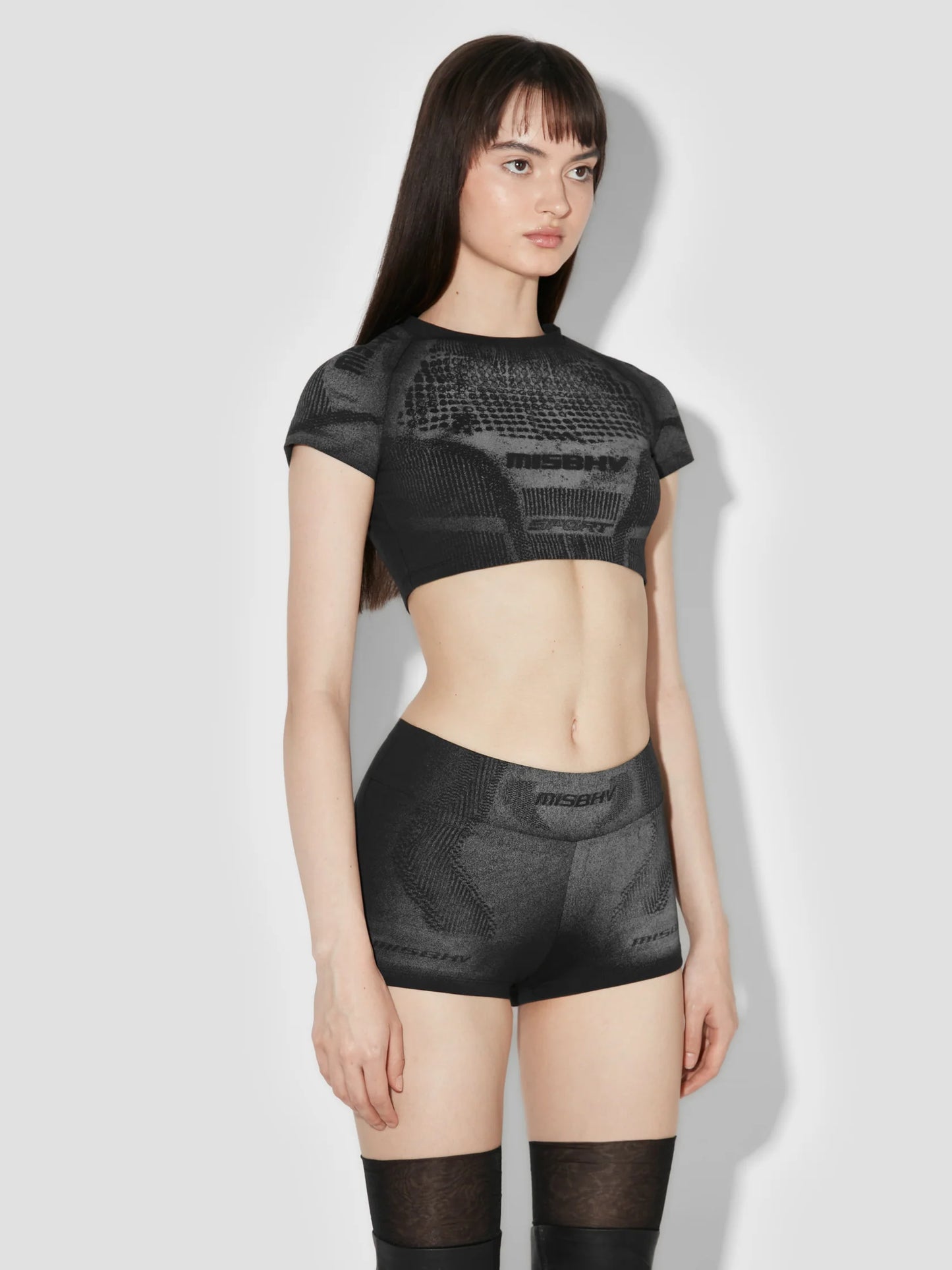 MISSBHV Activewear Printed Jersey Cropped Tee Black