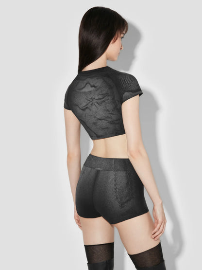 MISSBHV Activewear Printed Jersey Cropped Tee Black
