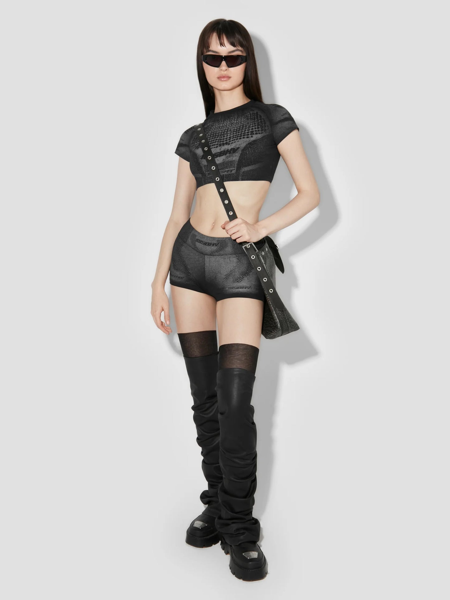 MISSBHV Activewear Printed Jersey Cropped Tee Black