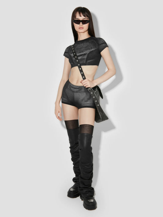 MISSBHV Activewear Printed Jersey Cropped Tee Black