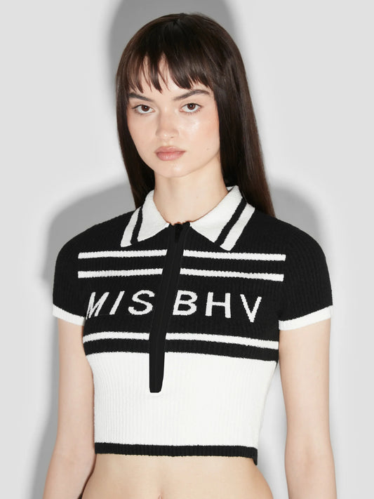 MISSBHV Fluffy Cannes Cropped Polo Black & White