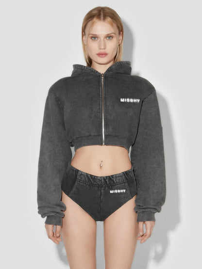 MISSBHV Community Cropped Zipped Hoodie Black