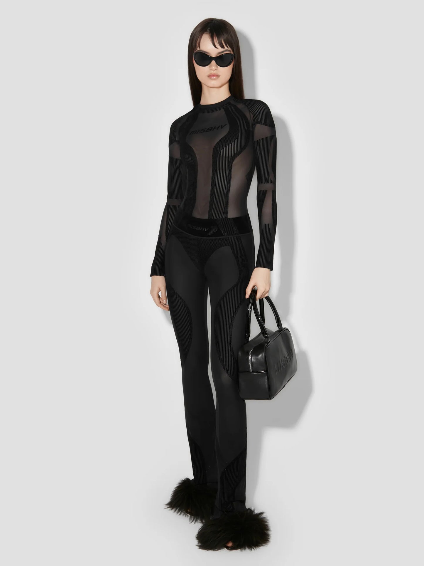 MISSBHV Flock Mesh Sport Flared Pant Black