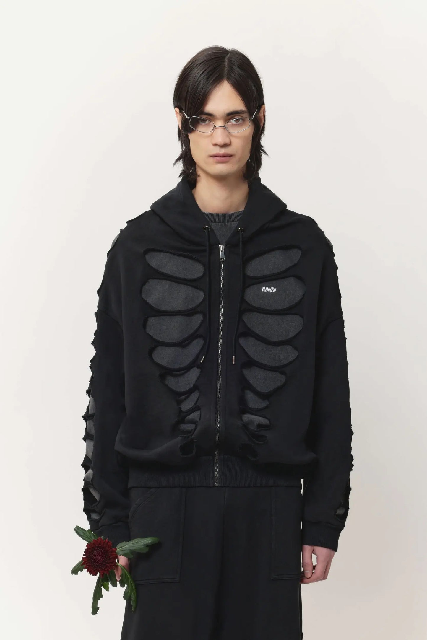 AVAVAV Cut Shoulderless Hoodie Black