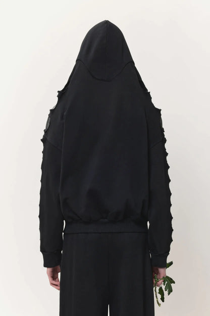 AVAVAV Cut Shoulderless Hoodie Black