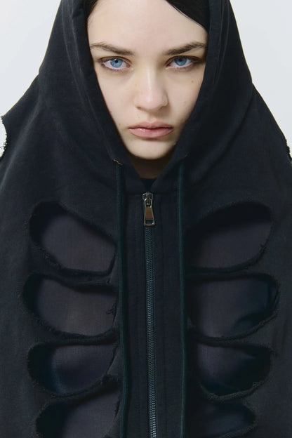 AVAVAV Cut Shoulderless Hoodie Black