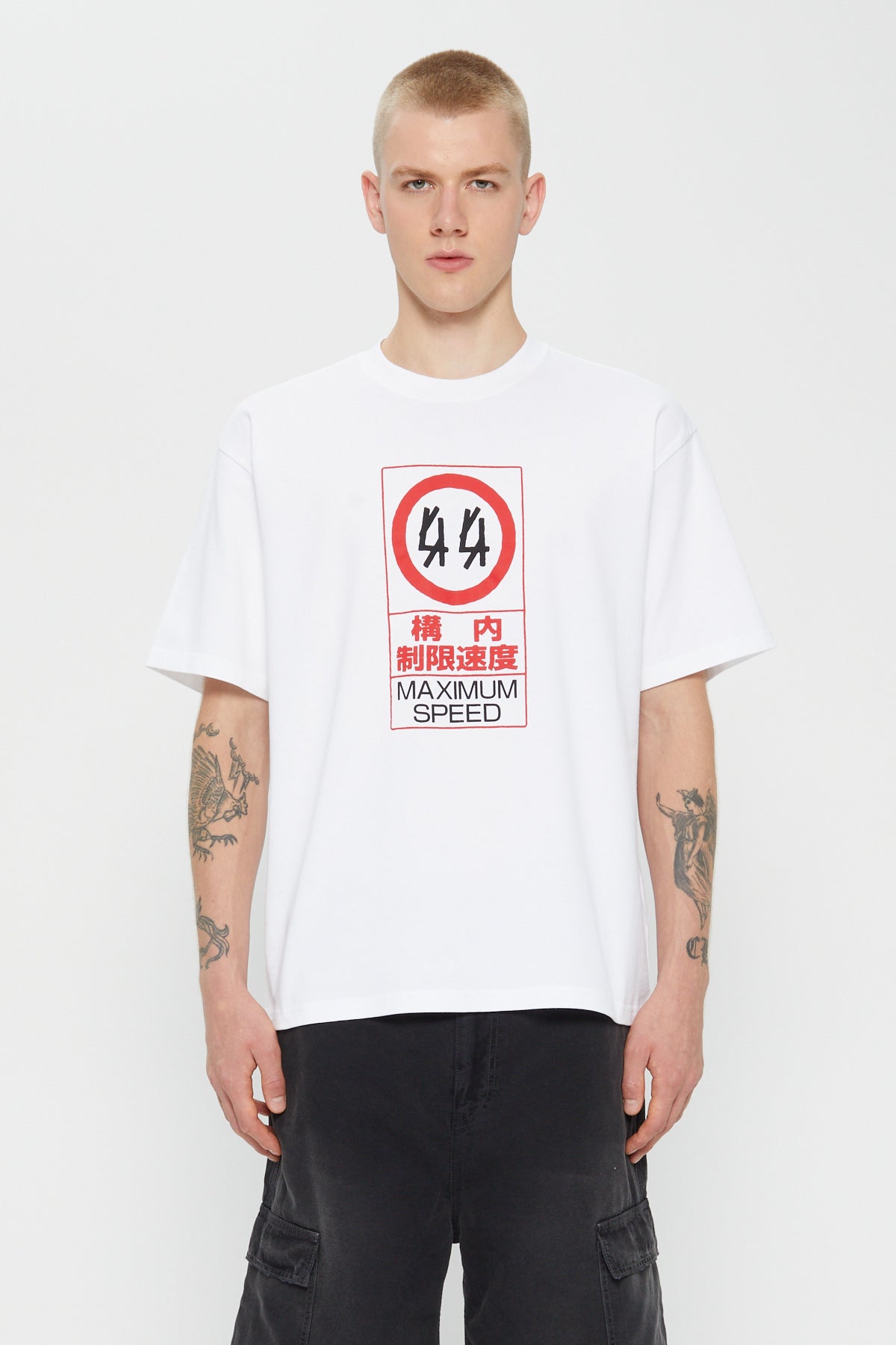 44Label Red Warning Risk Tee Black