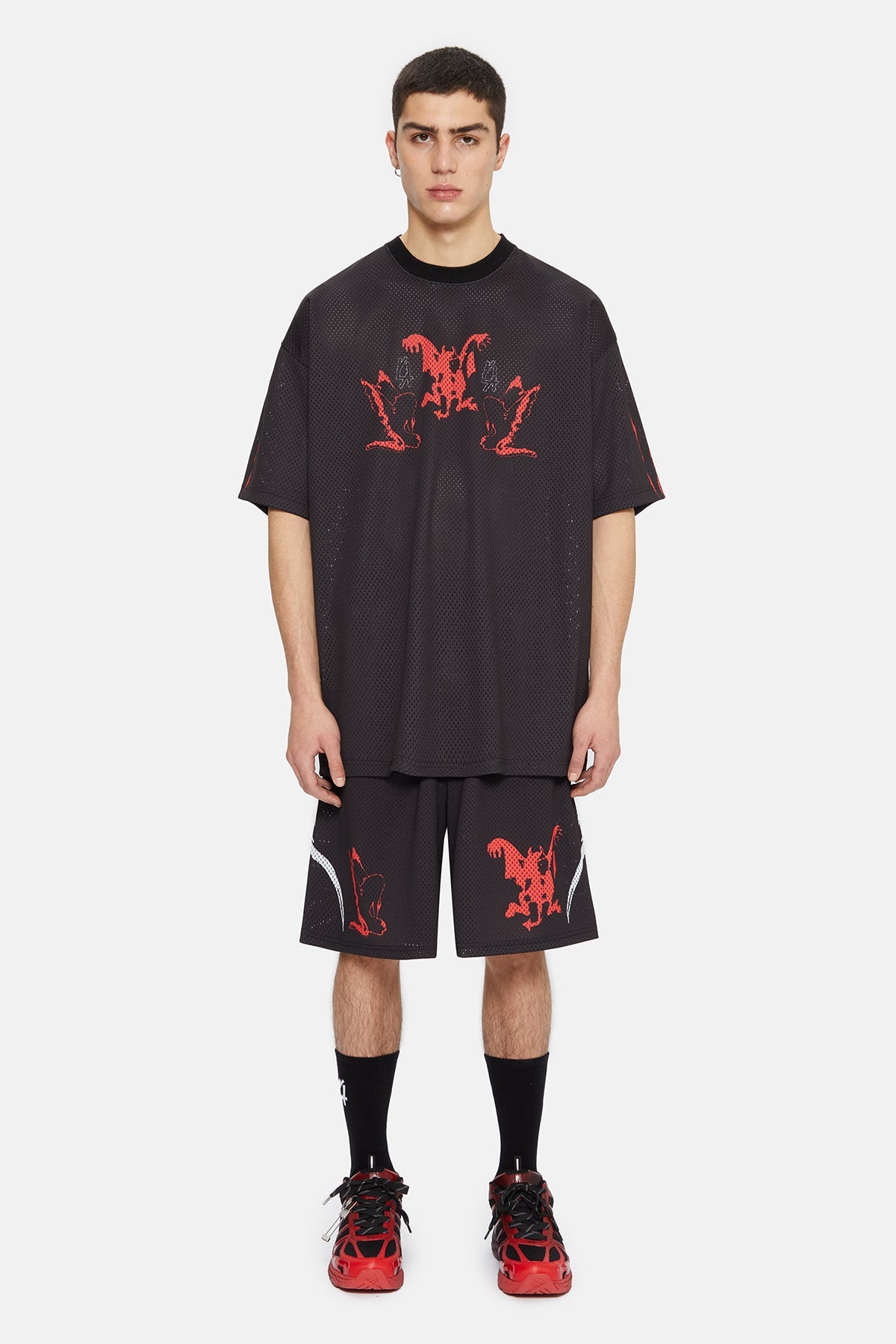 44Label Red Y2K Mesh Shorts Black