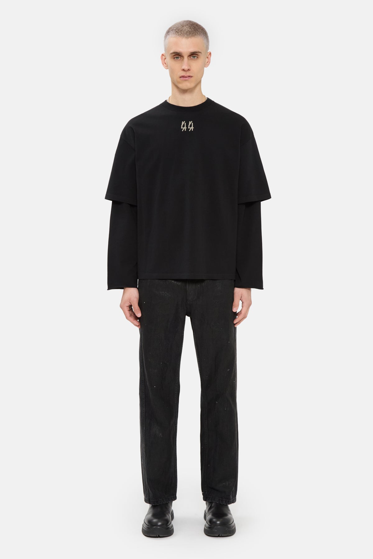 44Label Over Double Longsleeve Tee Classic 44 Solid Black + Dark Sand