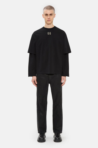44Label Over Double Longsleeve Tee Classic 44 Solid Black + Dark Sand