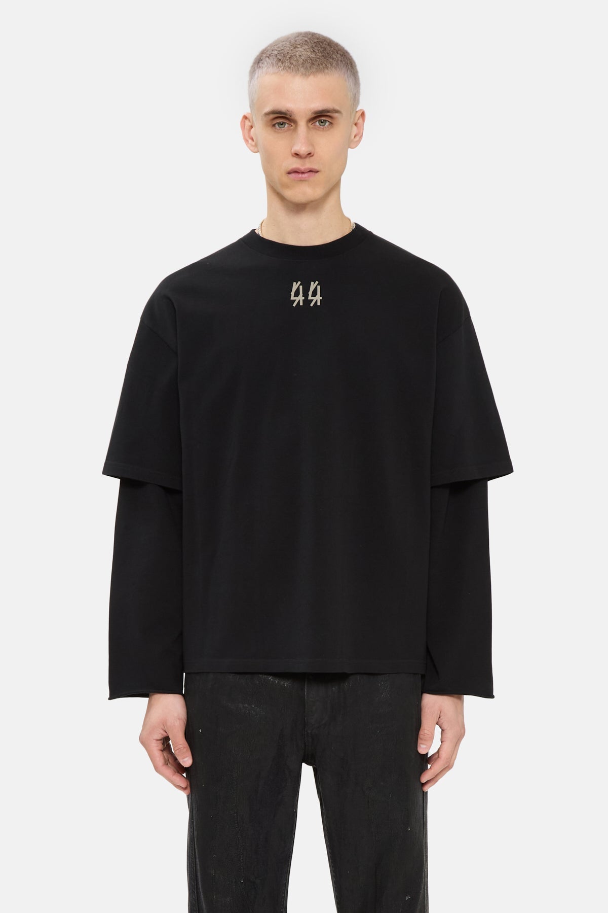 44Label Over Double Longsleeve Tee Classic 44 Solid Black + Dark Sand