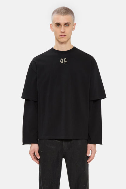 44Label Over Double Longsleeve Tee Classic 44 Solid Black + Dark Sand