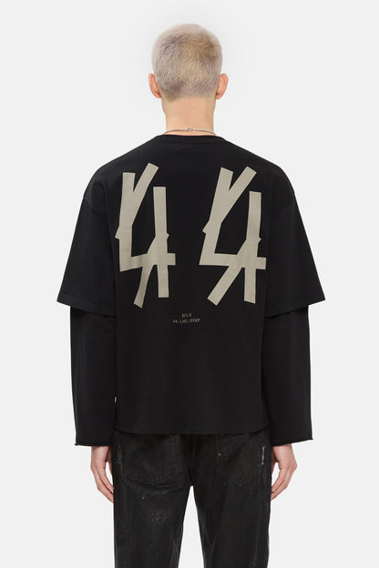 44Label Over Double Longsleeve Tee Classic 44 Solid Black + Dark Sand
